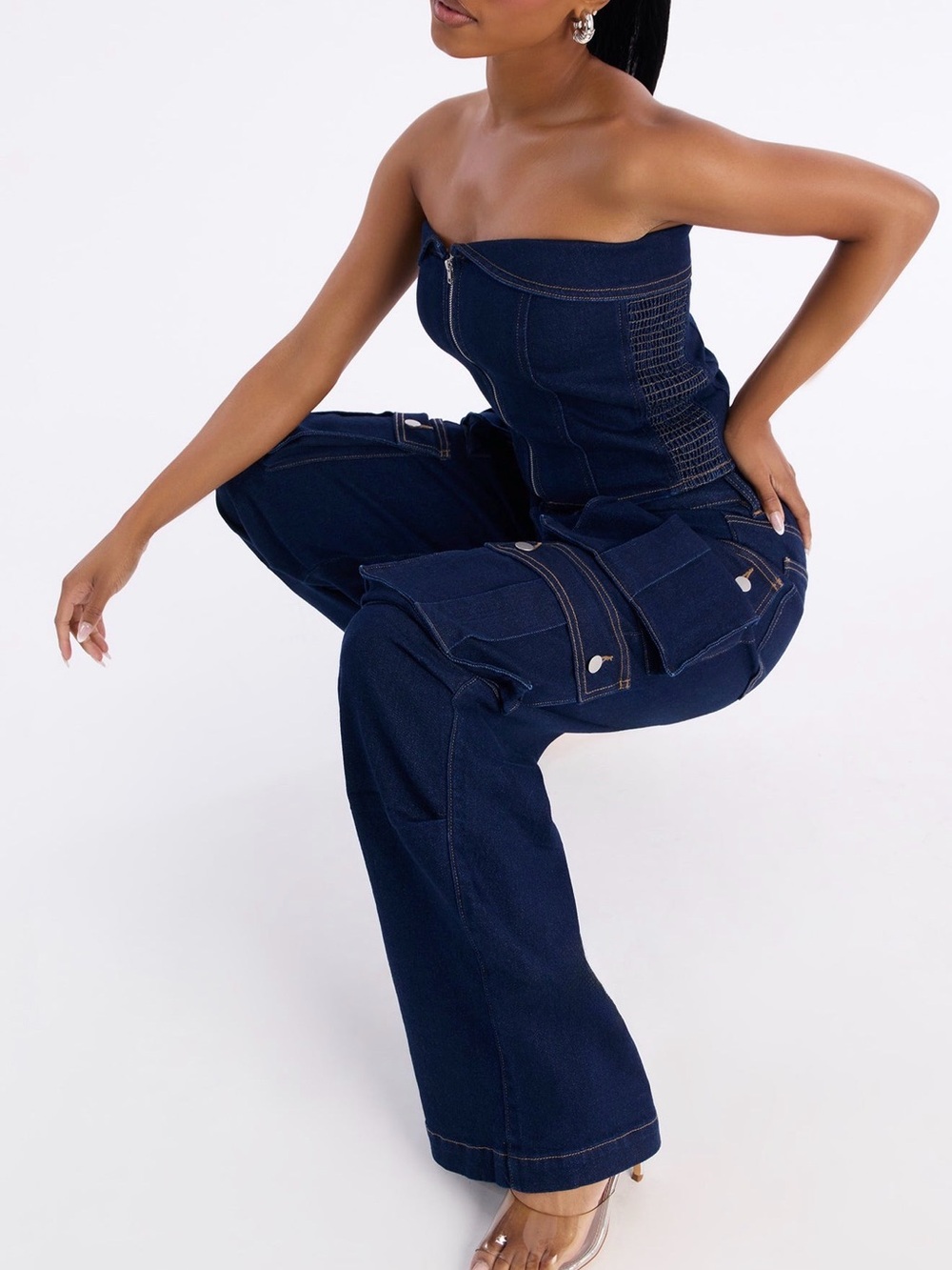 Fashion Nova Navy Wide-Leg Cargo Pants Set - XL - Picture 3 of 4